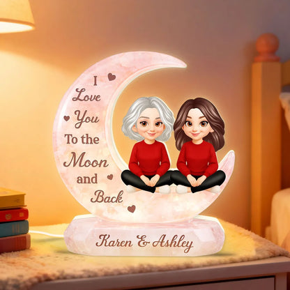 I Love You to the Moon and Back Acrylic Light Box, Personalized Mom and Daughter Keepsake Lamp for Nightstand Warm Glow Gift