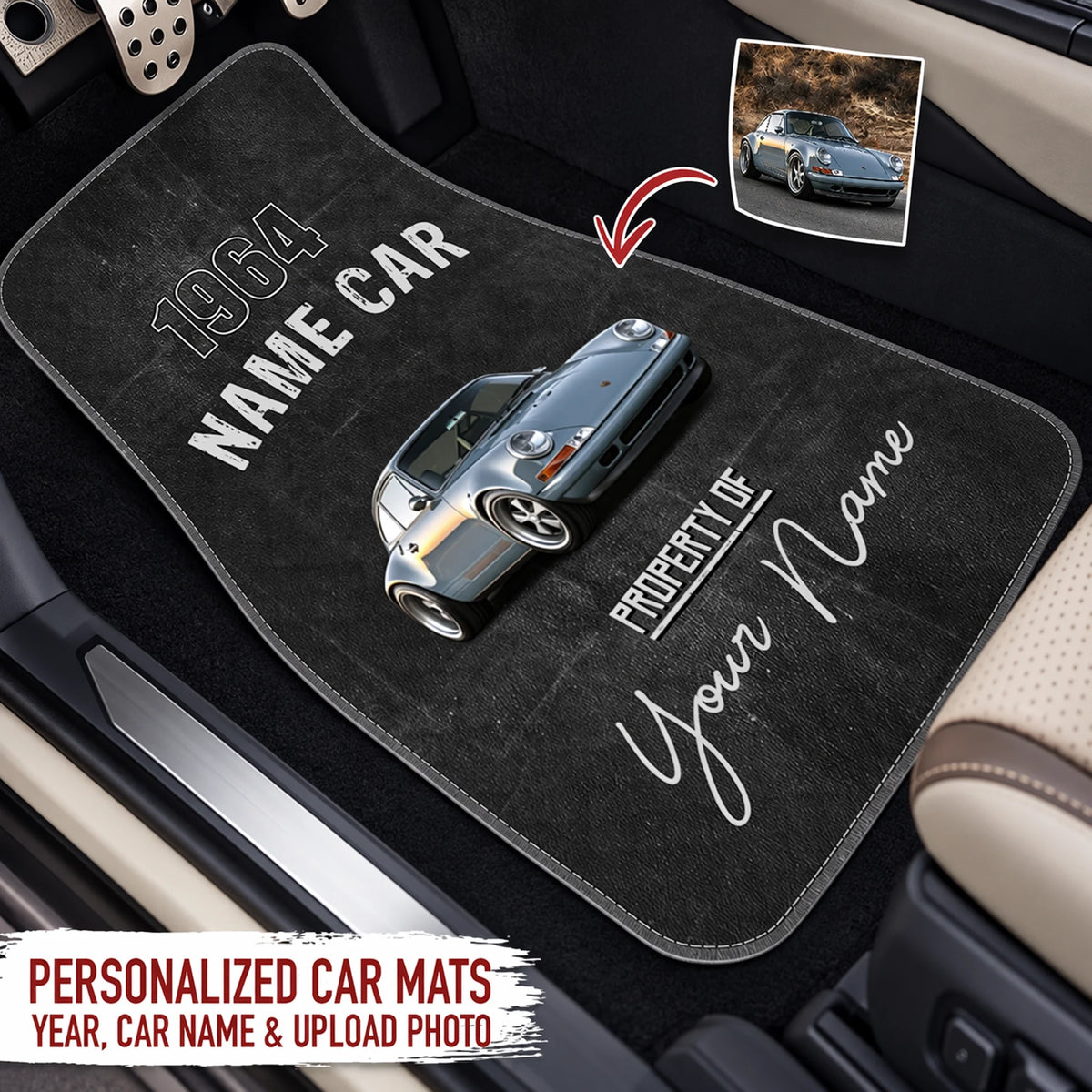 Personalized Polyester Car Floor Mats with Custom Car Artwork, Unique Gift for Car Enthusiasts