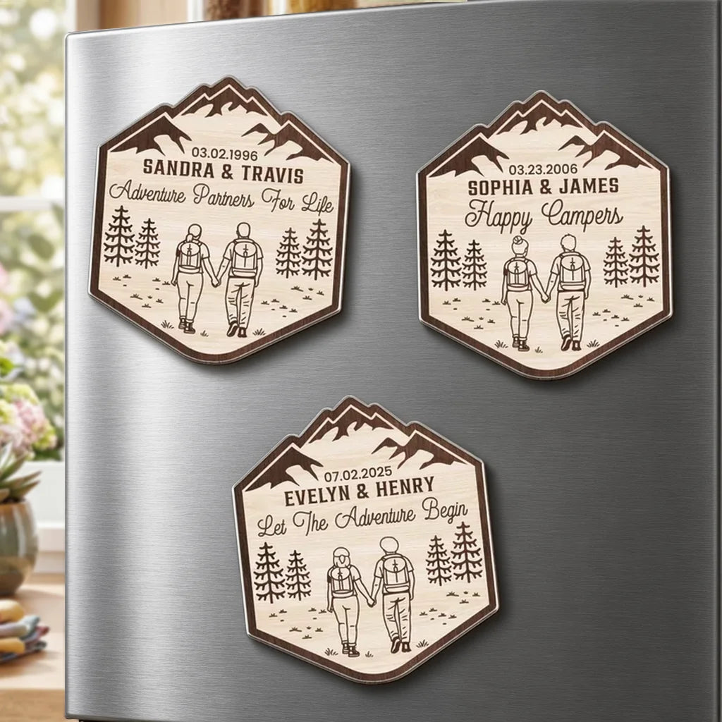 Personalized Acrylic Magnet, Adventure Partners for Life, Vintage Mountain Creative Gift for Couples