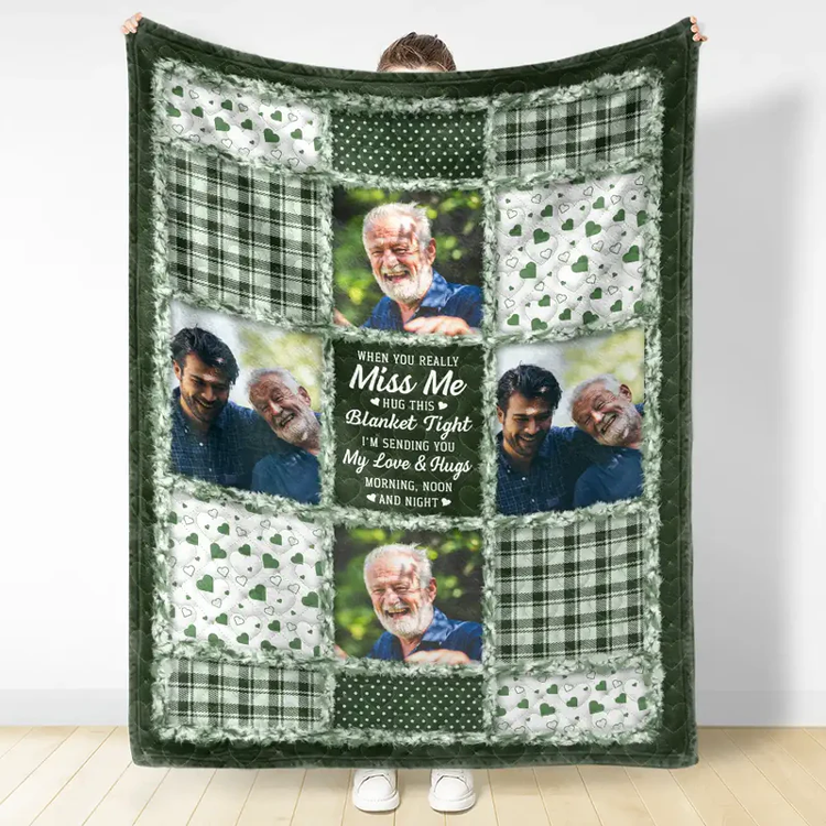 Custom Photo Collage Fleece Blanket Miss Me Hug This Blanket Tight - Heartwarming Keepsake Gift For Family