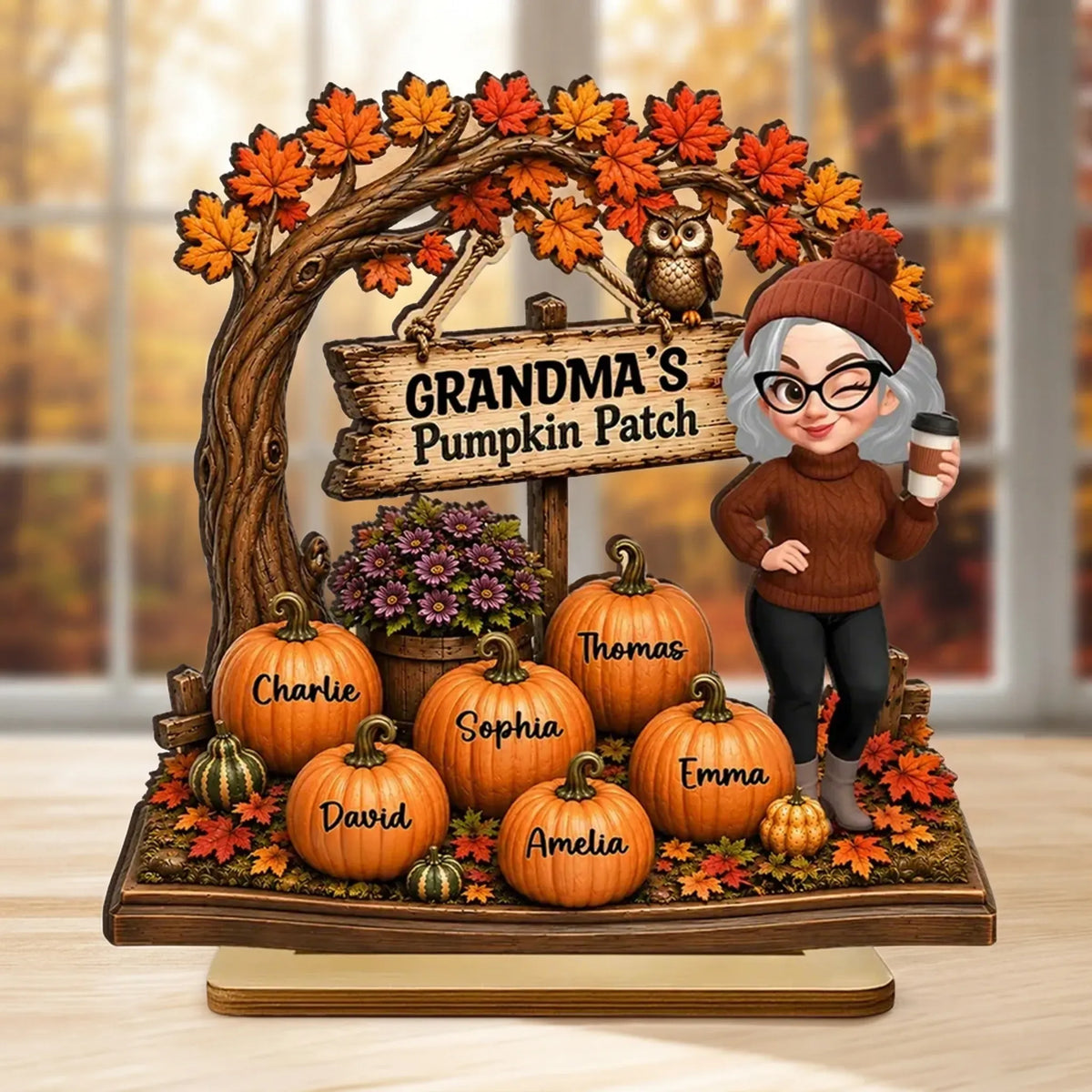 Personalized 2-Layer Wooden Plaque, Grandma's Pumpkin Patch Autumn Decor, Unique Gift For Grandma