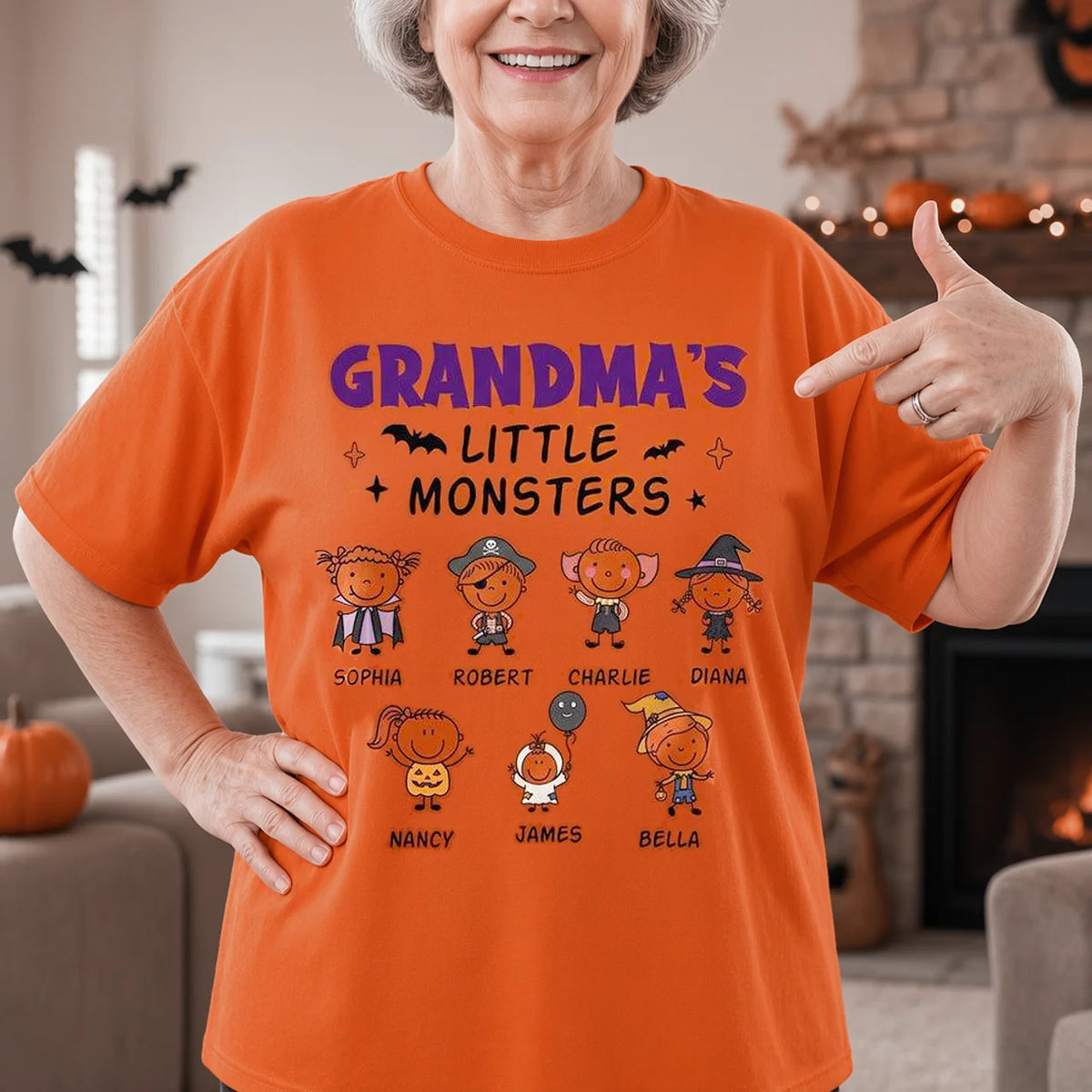 Grandma's Little Monsters Classic Tee, Custom Kids Doodle Shirt, Creative Gift For Grandma