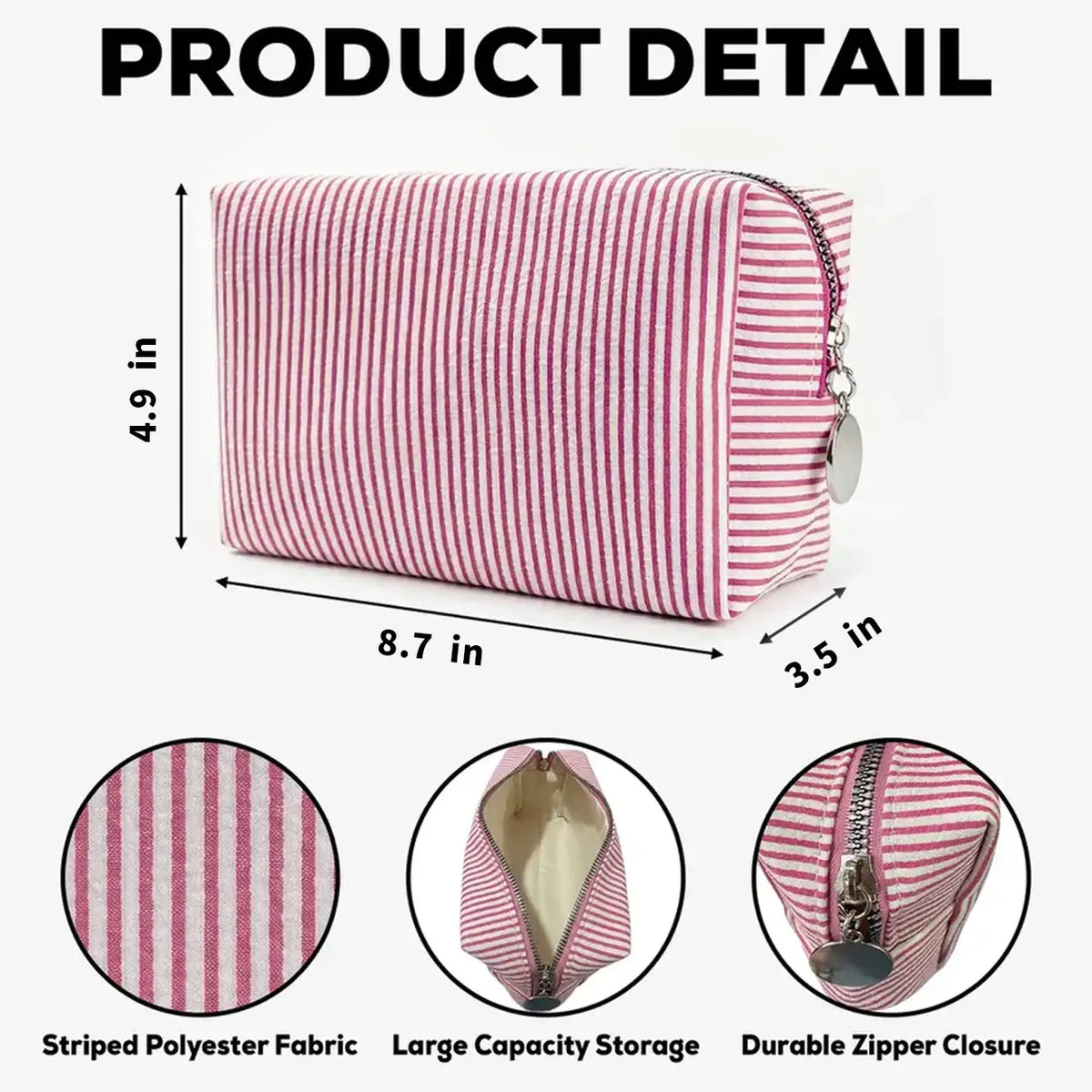 Personalized Stripes Makeup Bag with Birth Month Flower, Unique Creative Gift for Her, Vanity & Travel Pouch