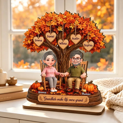 Personalized Grandparents Holding Hands 2-Layer Wooden Plaque, Grandkids Make Life More Grand, Creative Family Gift
