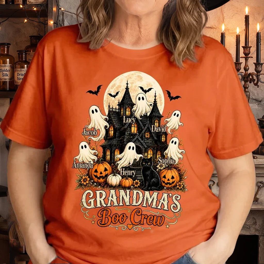 Personalized Grandma's Boo Crew Classic Tee, Haunted House Ghosts, Unique Gift for Grandma