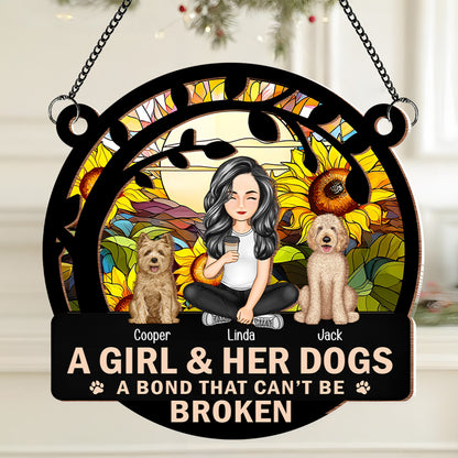 Personalized Wood and Acrylic Layered Ornament – A Girl & Her Dog, Custom Design with Starry Background and Pet Details, Sentimental Gift for Pet Lovers and Dog Moms, Perfect for Home Decor