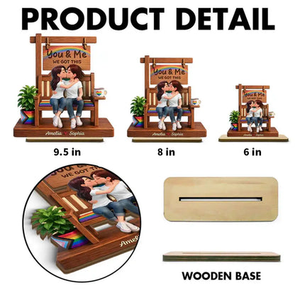 Personalized 2-Layer Wooden Plaque with Kissing Pride Couple, Unique Creative Gift for LGBTQ Couple