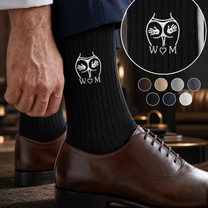 Embroidered Socks with Stitched Love Motif for Formal Attire, Personalized Creative Gift for Husband or Boyfriend