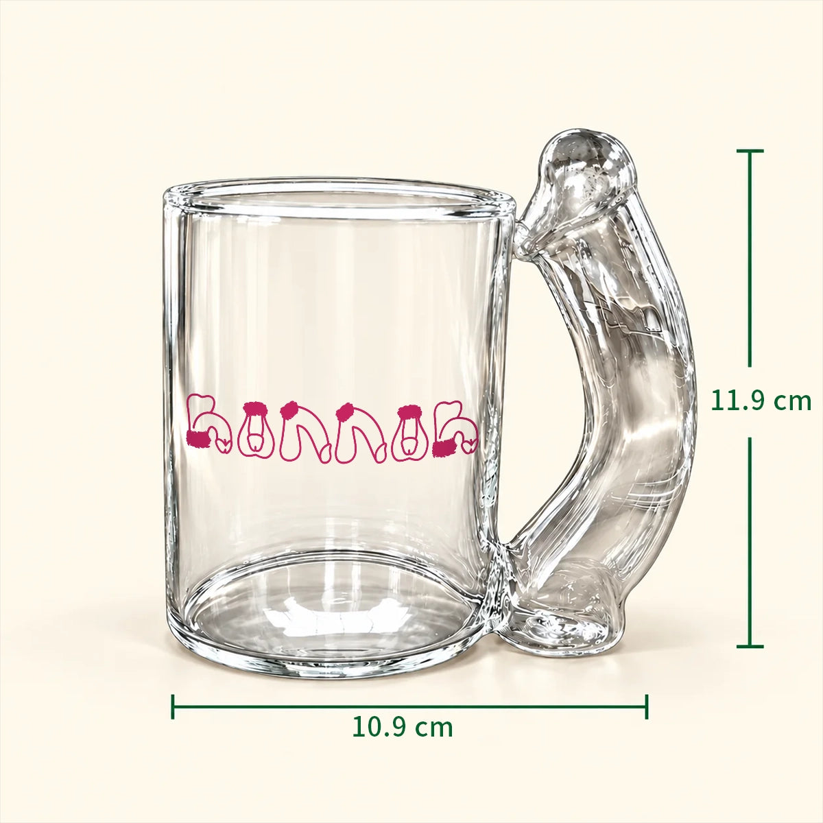 Personalized Curved Handle Glass Mug with Festive Lettering, Unique Gift for Coworker