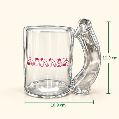 Personalized Curved Handle Glass Mug with Festive Lettering, Unique Gift for Coworker