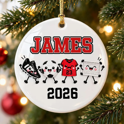 Personalized Soccer Ceramic Ornament, Cute Red Team Gear Christmas Keepsake, Unique Gift for Players & Fans