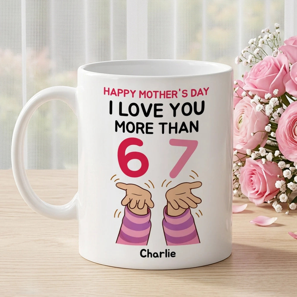 Happy Mother's Day White Ceramic Mug, Personalized 67 Trend Saying Design, Sweet Unique Gift for Mom From Kids