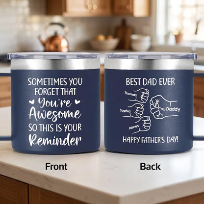 Personalized Stainless Steel Coffee Mug for Dad, Best Dad Ever Fist Bump Design, Unique Father's Day Gift