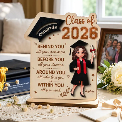 Custom 2-Layer Wooden Plaque With Graduation Cap, Heartfelt Quote Creative Gift For Graduate