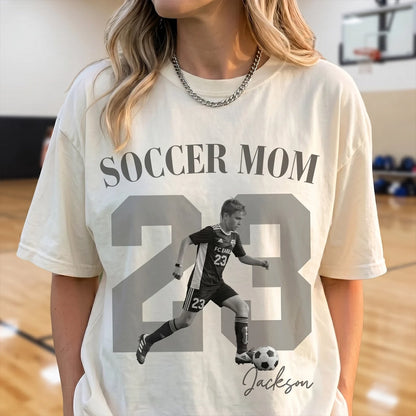Soccer Mom Classic Tee, Personalized Dribbling Player Photo Keepsake, Creative Gift for a Proud Sports Mom