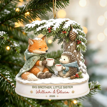 Big Brother Little Sister Acrylic Ornament, Sharing Cocoa in a Cozy Winter Scene, Personalized Creative Gift