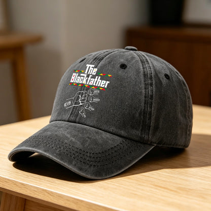 Personalized Washed Denim Baseball Cap, The Blackfather Design, Unique Custom Gift for Dad With a Relaxed Vintage Vibe