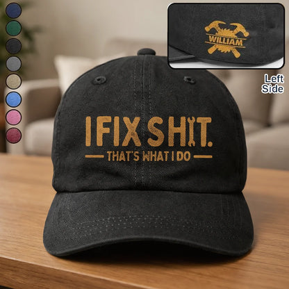 Unstructured Washed Cotton Cap, Fix It Humor, Vintage Black Style, Unique Creative Gift