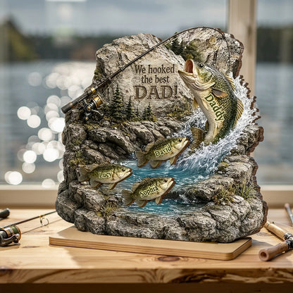 We Hooked the Best Dad 2-Layer Wooden Plaque, Creative Custom Gift from Kids