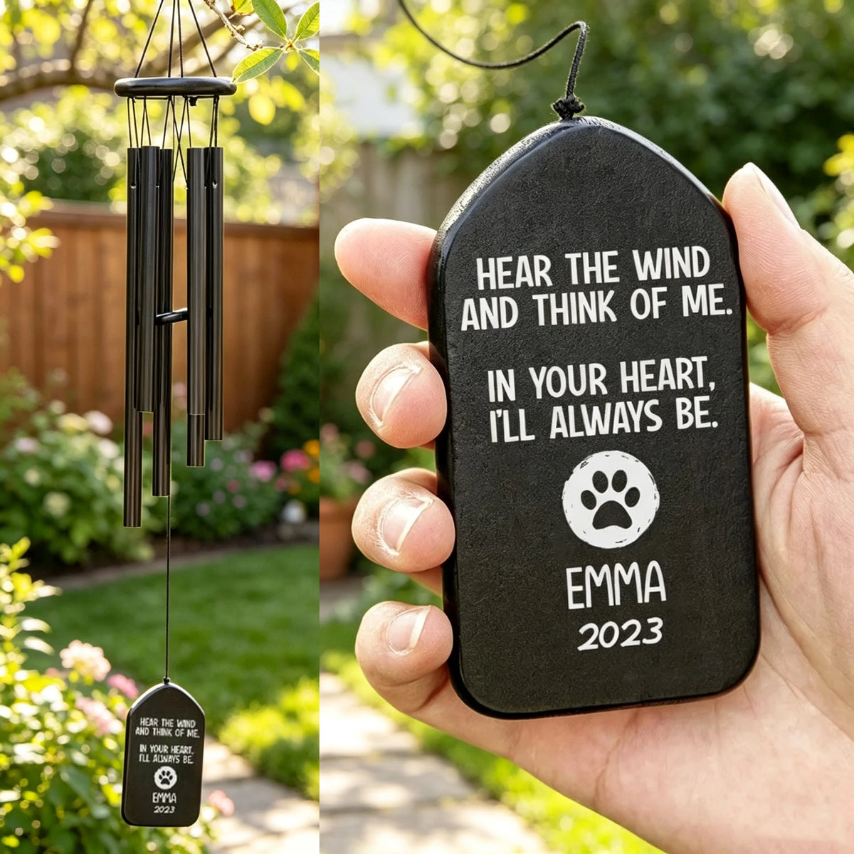 Personalized Metal Tube Wind Chime, Hear the Wind and Think of Me Pet Memorial, Creative Gift for Pet Lover