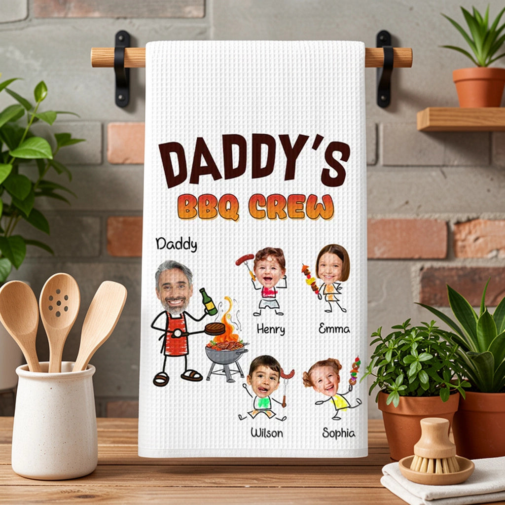 Custom Kitchen Towel for Dad, Heartwarming BBQ Crew Design, Fun Grill Gift for the Family Cook