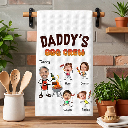Custom Kitchen Towel for Dad, Heartwarming BBQ Crew Design, Fun Grill Gift for the Family Cook