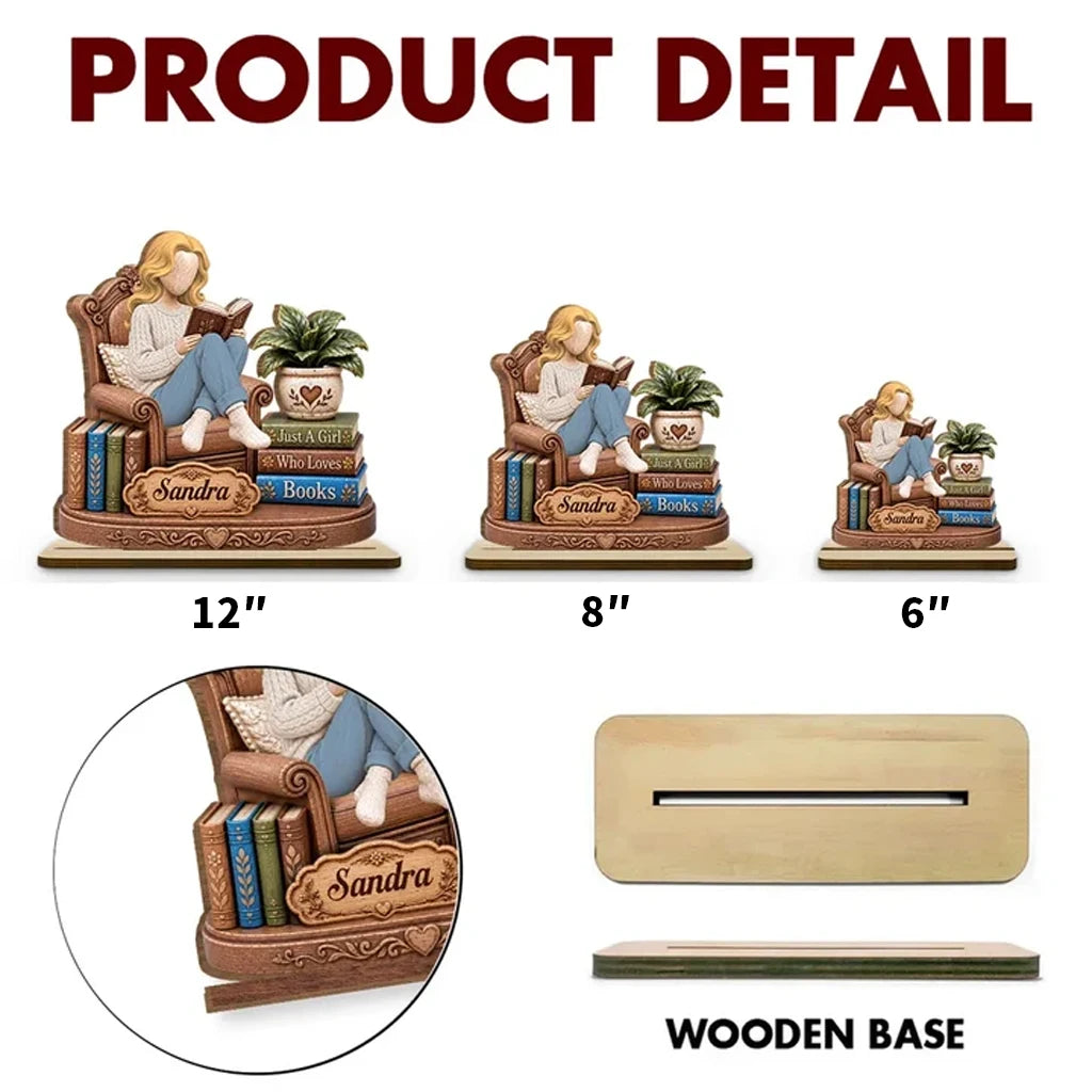 Personalized 2-Layer Wooden Plaque, Woman Reading in a Cozy Chair, Unique Gift for Book Lovers