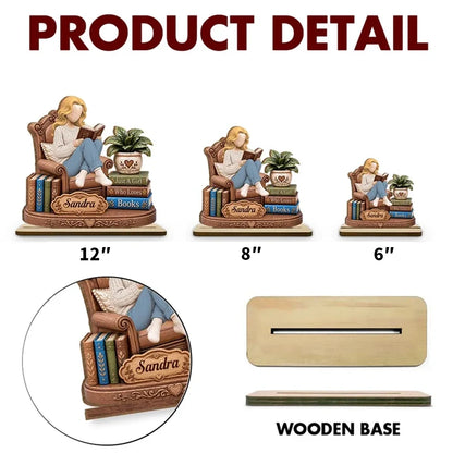 Personalized 2-Layer Wooden Plaque, Woman Reading in a Cozy Chair, Unique Gift for Book Lovers