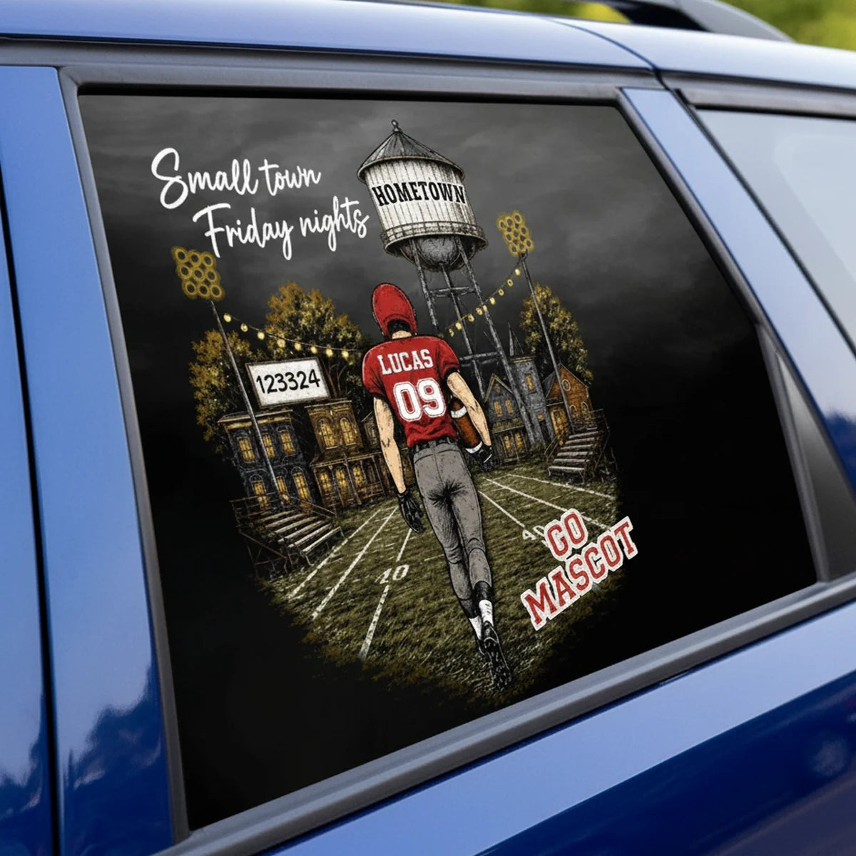 Small Town Friday Nights Sticker Decal, Walking Football Player Stadium Art, Personalized Creative Gift for Fans