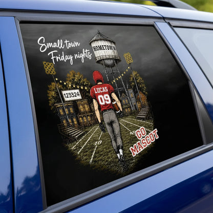 Small Town Friday Nights Sticker Decal, Walking Football Player Stadium Art, Personalized Creative Gift for Fans