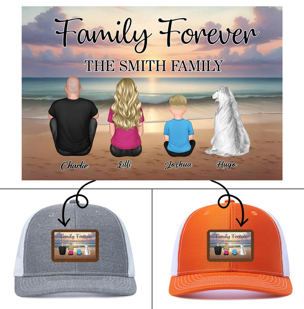 Family Forever Beach Design - Personalized Mesh Cap, Wallet Card, Blanket, Cotton Tote Bag, Wooden Carhanger, LED Plaque, Keychain and Poster, Unique Gift