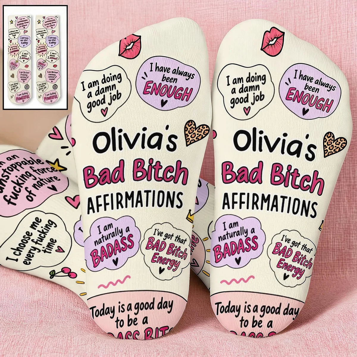 Personalized Crew Socks with Cheeky Self Love Quotes, Unique Gift for Women, Fun Confidence Boost