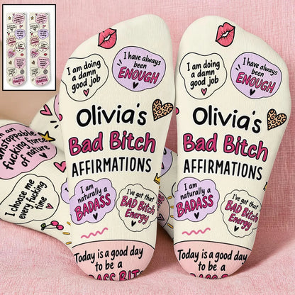 Personalized Crew Socks with Cheeky Self Love Quotes, Unique Gift for Women, Fun Confidence Boost