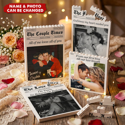 Custom ABS Building Brick Puzzle With Forehead Touching Couple Photo, Creative Gift For Your Partner