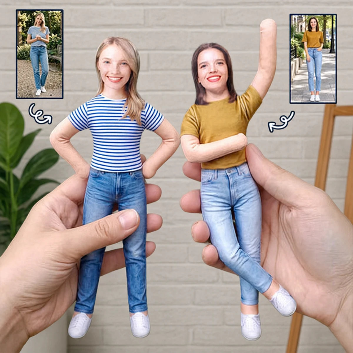 Personalized Photo Squishy Plush Doll, Friends Posing and Waving, Unique Gift for a Bestie, Coworker, BFF