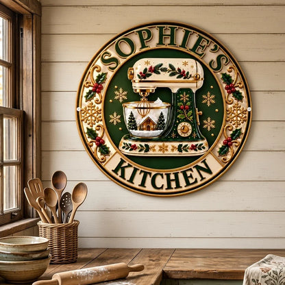 Personalized Shaped Metal Sign with Festive Stand Mixer, Unique Christmas Gift for Home Cooks