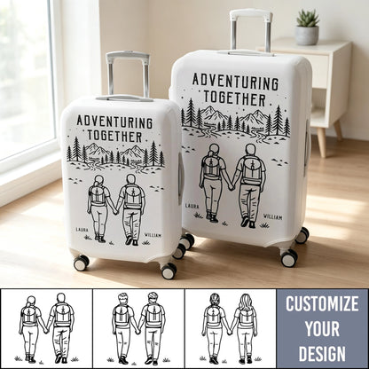 Personalized Leather Luggage Cover, Adventuring Together Couple Travel, Unique Creative Gift