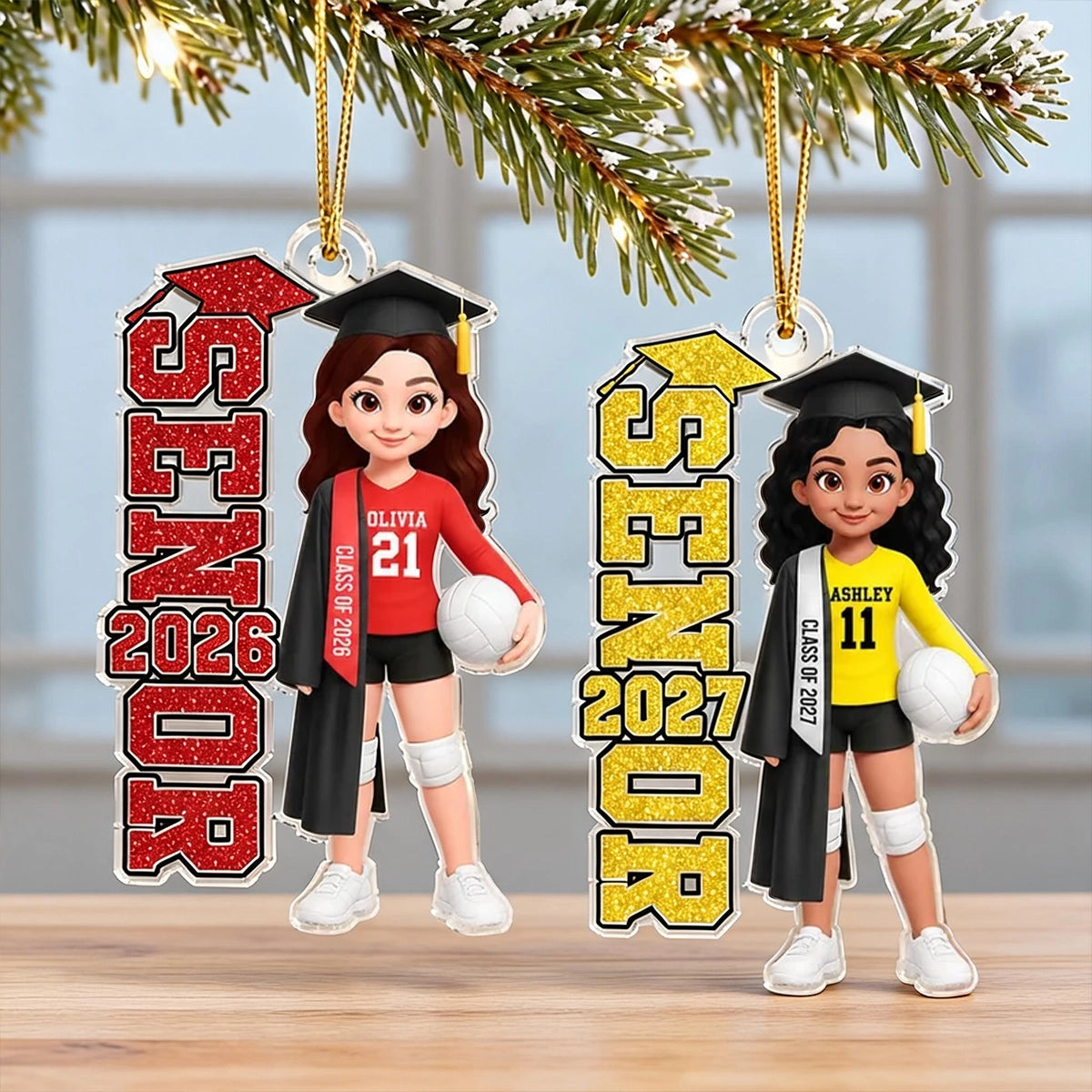 Personalized Acrylic Ornament, Colorful Senior Holding a Volleyball, Unique Graduation Gift for Daughter