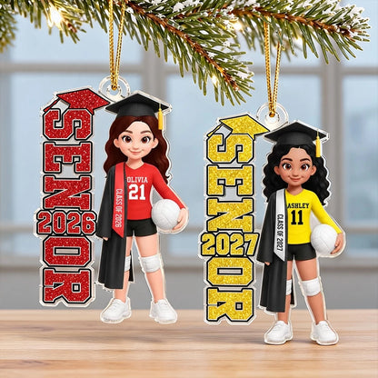 Personalized Acrylic Ornament, Colorful Senior Holding a Volleyball, Unique Graduation Gift for Daughter
