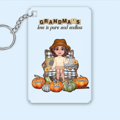 "Personalized Grandma's Autumn Pumpkin Ornament, Poster, Keychain, Plaque, Pillow & Blanket and Cup - A Heartwarming Gift for Loved Ones"