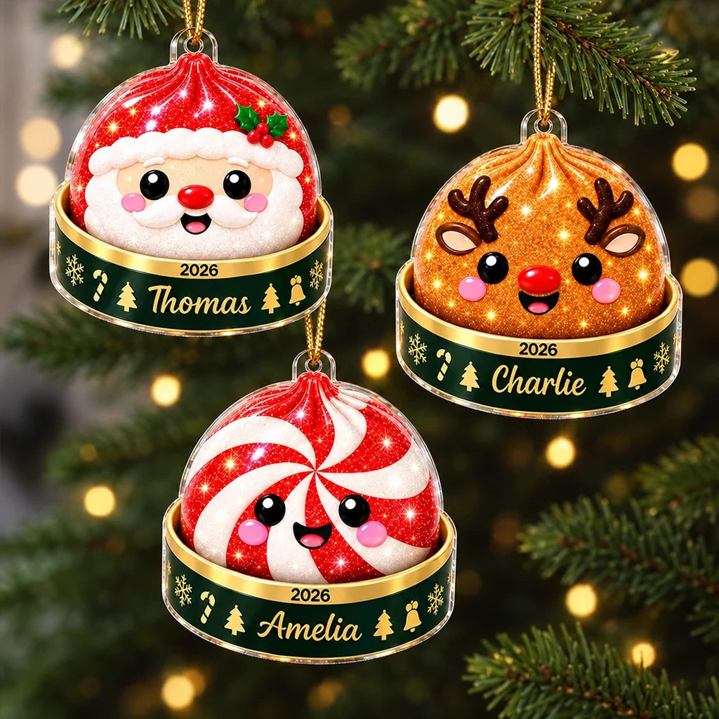 Personalized Acrylic Ornament, Cute Santa Reindeer & Peppermint Dumpling Design, Creative Gift for  Daughter, Son, Grandkids, Family