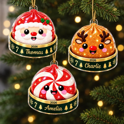 Personalized Acrylic Ornament, Cute Santa Reindeer & Peppermint Dumpling Design, Creative Gift for  Daughter, Son, Grandkids, Family