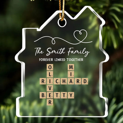 Personalized Acrylic Ornament, House Shaped Family Keepsake With Linked Heart, Unique Gift for Parents