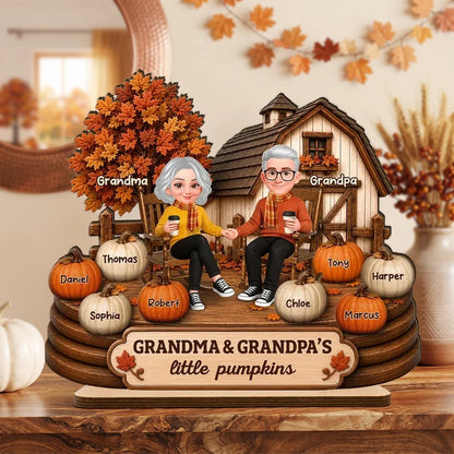 Personalized 2-Layer Wooden Plaque, Grandma & Grandpa Little Pumpkins, Unique Fall Gift