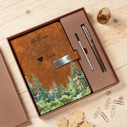 Personalized Metal Buckle Notebook Set with Thank You Quote, Forest Watercolor Design, Unique Gift for Teacher Boss or Coworker