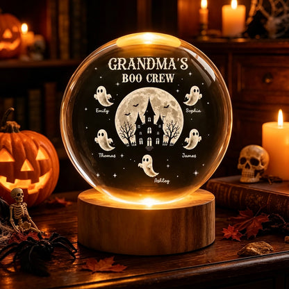 Personalized Globe Lamp, Grandma's Boo Crew Halloween Scene, Unique Creative Gift for Grandma