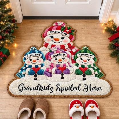 Personalized Shaped Doormat, Grandma and Grandkids Snowmen Christmas Decor, Unique Gift for Grandma