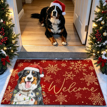 Personalized Pet Portrait Standard Doormat, Watercolor Dog in Santa Hat, Unique Gift for Dog Owners