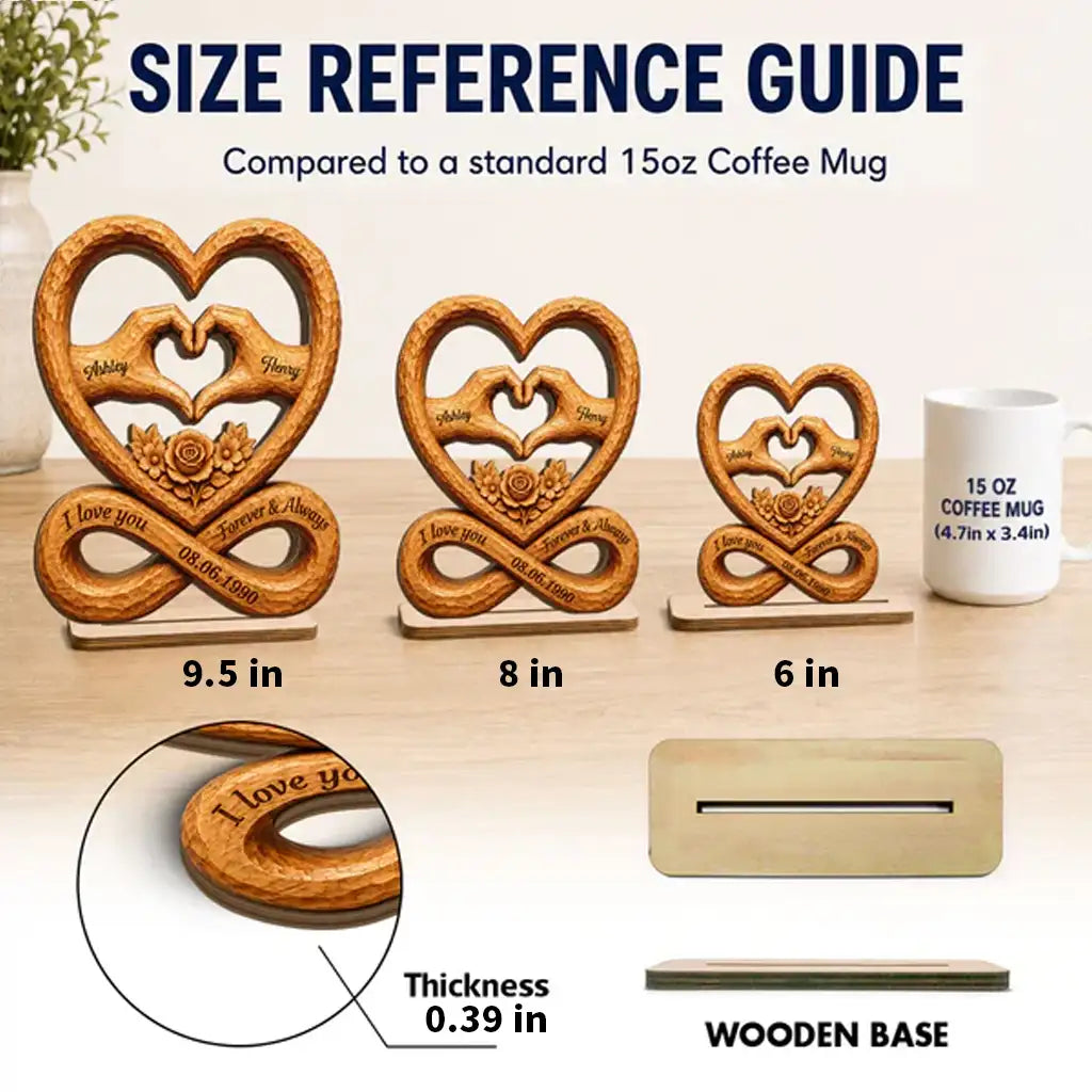 Personalized 2-Layer Wooden Plaque, Heart Hands & Infinity Design, Unique Gift for Couple