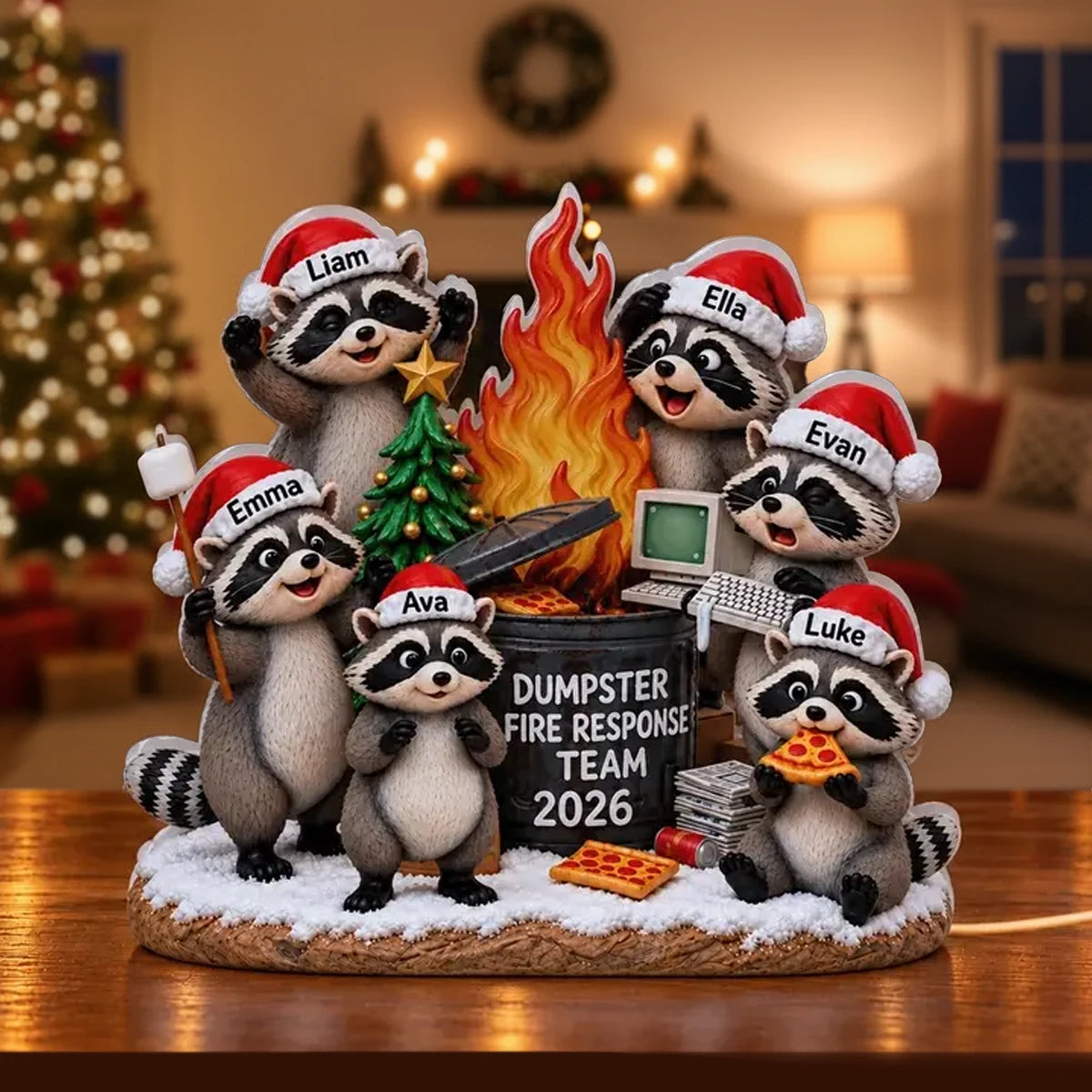 Personalized Acrylic Light Box, Funny Raccoons Around a Flaming Dumpster, Unique Christmas Gift for Coworkers